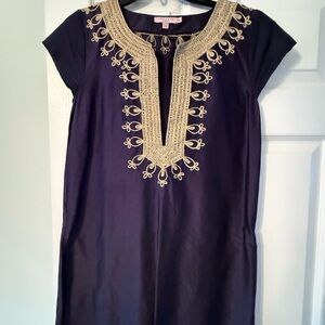 Calypso St. Barth Deep Blue Mini Dress with Gold Detailing